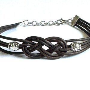 Women's Bracelet 4 Strand Leather Braided with Beads